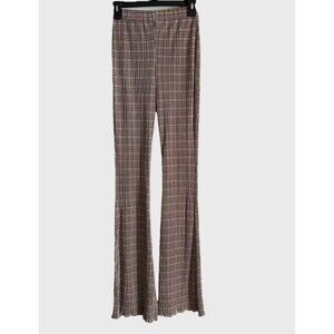 Topshop Tall plisse flared pant in check print Size 4